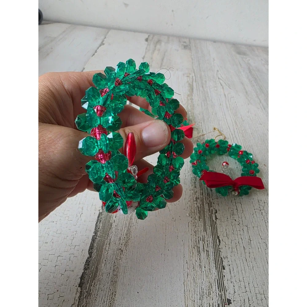 Vintage beaded with candle ornament green red Xmas tree